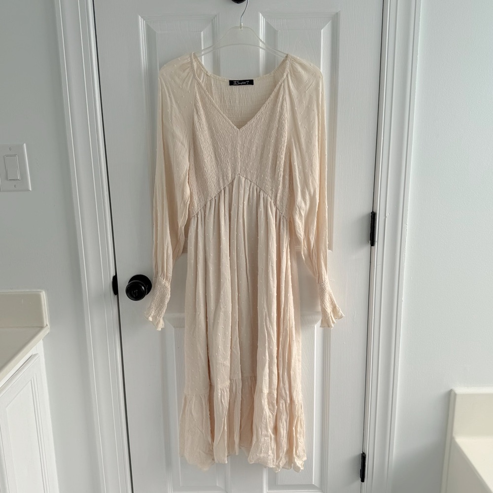 Simplee Smocked Long Sleeve Dotted Dress